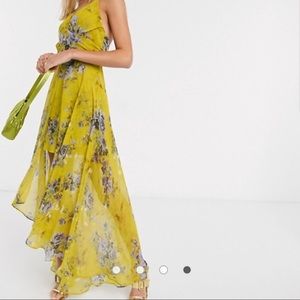 ASOS DESIGN wrap front maxi dress yellowfloral